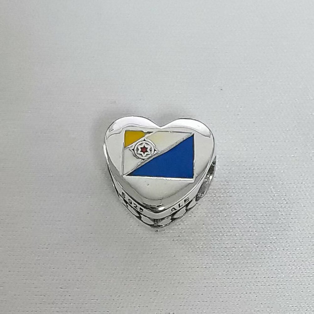 Pandora Bonaire Flag Heart Bead Charm, S925 Silver Jewelry
